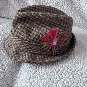 Champs Vintage Brown & Green Houndstooth Fedora Wool Hat - St Pattys Oktoberfest